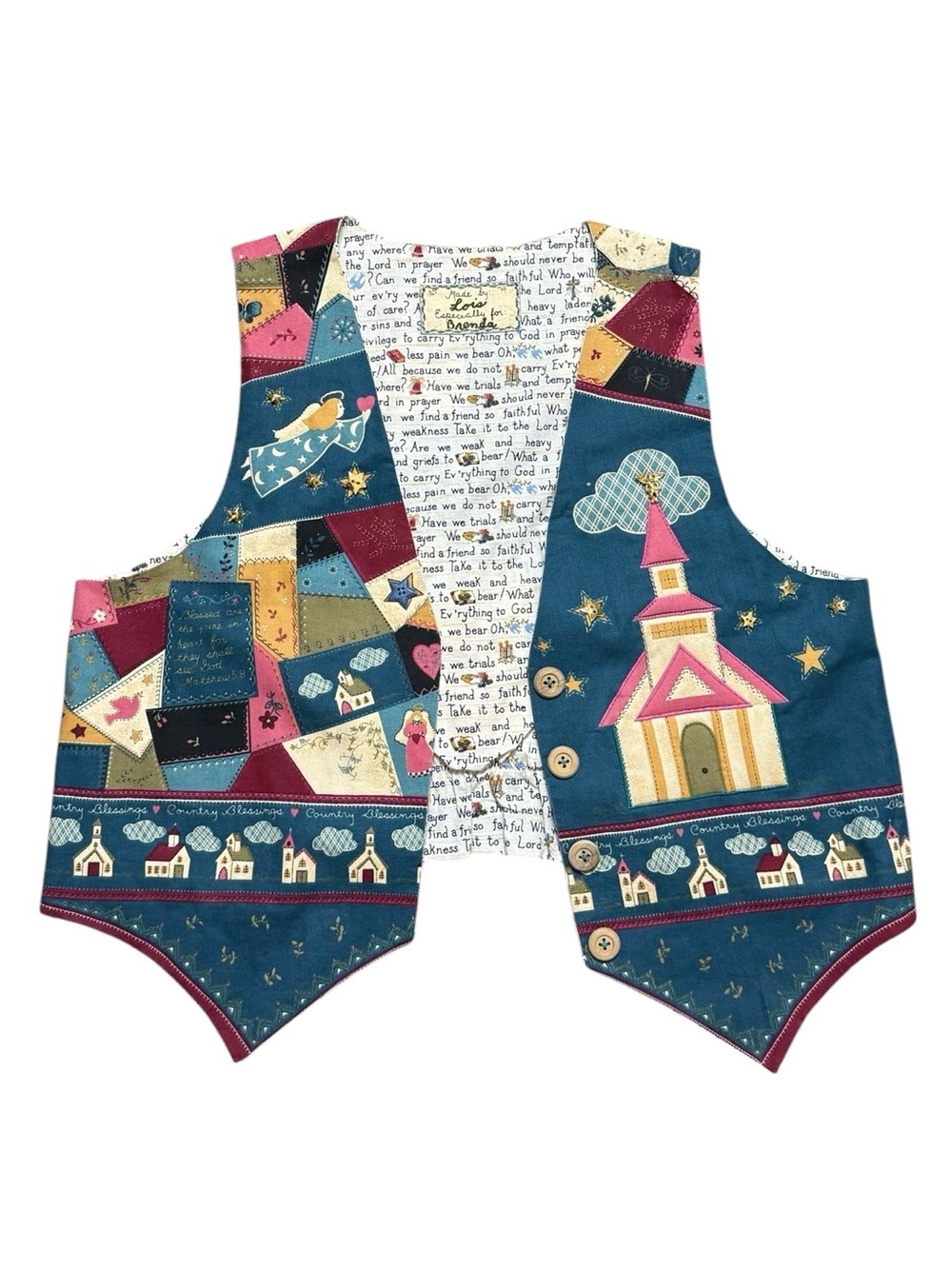 Handmade Vest Patchwork Church Angel Stars Dove M Medium L Large